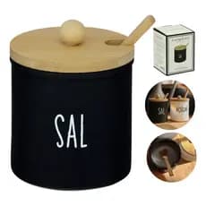 Porta Condimentos Saleiro De Vidro E Bambu Com Colher 300ml presente cozinha organização casamento