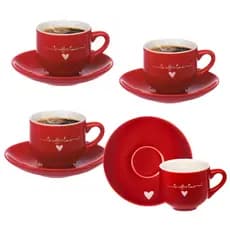 Jogo 4 Xícaras Café Com 4 Pires Porcelana  Lamour 90 ml +1 Mantega - Mesa Posta Cantinho do Café