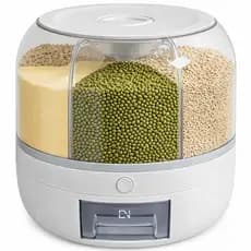 Dispenser Organizador Grãos Cereais Alimentos Giratório 6 Divisórias 7kg Porta Cereais para Cozinha Arroz Feijão