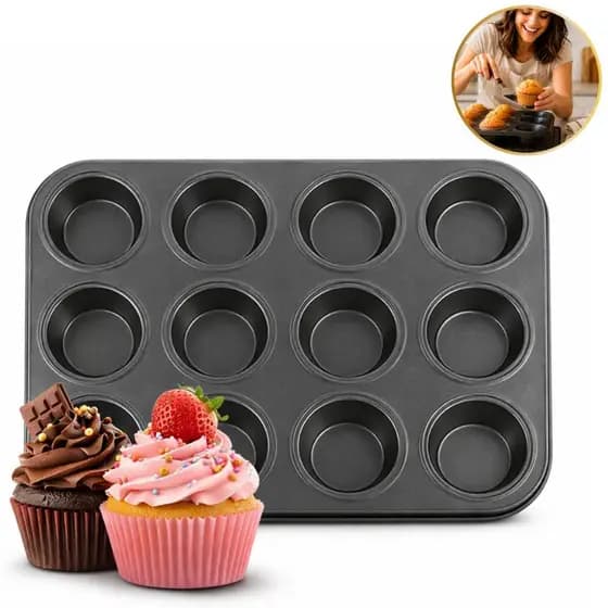 Forma Assadeira Antiaderente 12 Cavidades Cupcake Empada Pão De Queijo - Preto