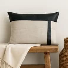 Almofada Retangular Decorativa Linho Rustico Couro Preto Decoração Moderna 30x50cm