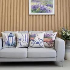 Kit 4 Capas de almofada linho estampa lavanda floral decorativo 43x43cm decoração casa