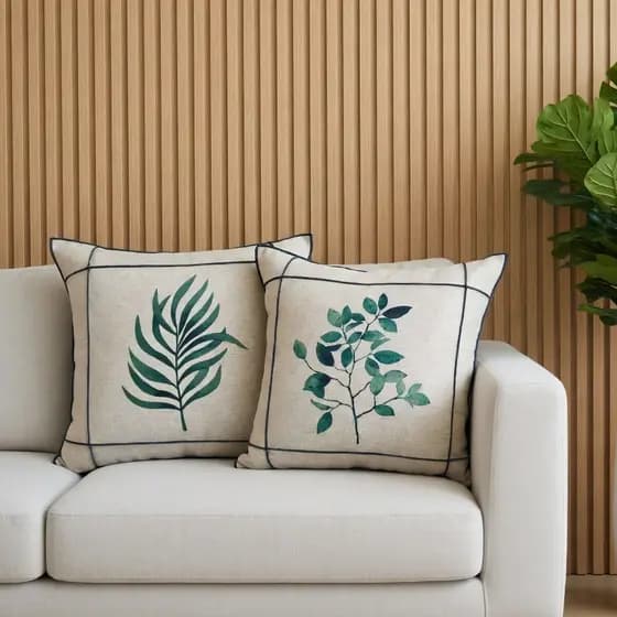 Kit 2 Capa de Almofada Decorativa Linho Rustico Drapeada Folhagem 45x45cm para sofá sala presente