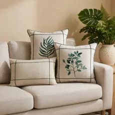 Kit 3 capas linho drapeada estampa boho folhagem decorativo casa sofá luxo