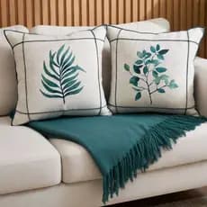 Kit manta decorativa + 2 capas linho drapeada estampa 45x45cm decoração casa sofá