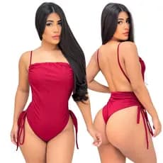 Maiô Feminino Costa Nua Decote Reto Com Bojo Alças Ajustáveis Drapeado Body Maio Fio Duplo Forrad