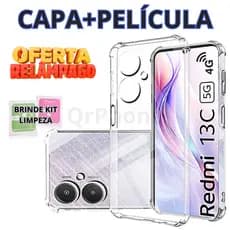 Capa Capinha e Película Xiaomi Redmi 13C e Poco C65 Anti Impacto Transparente Brinde Kit limpeza