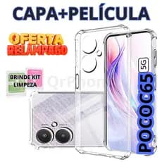 Capa Poco c65 transparente kit capa + película brinde kit limpeza