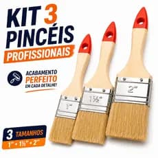 Kit 3 Pincéis Profissionais Pintura Parede Acabamento Fino Multiuso Madeira Verniz Tinta Detalhes