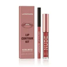 Conjunto Batom Matte + Contorno Labial Lip Kit Alta Pigmentação e Duradouro