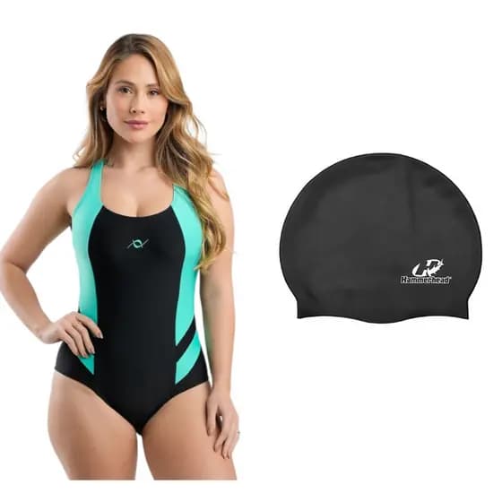 Kit Maiô Natação Hidroginástica Feminino Nadador Touca De Silicone