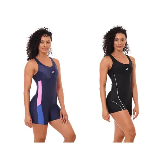 Kit 2 Maiô Macaquinho Natação e Hidro Feminino Forrado Liso