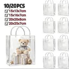 Kit 20/10 sacos de presente lembrança de plástico transparente reutilizável festa e sacola de praias