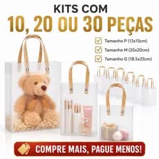 Kit 30 Sacolas PP Transparente Fosca Com Alça Lembrancinha