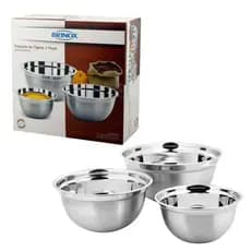 Conjunto De Tigelas Inox 3 Peças Suprema Brinox Bowl Para Preparo E Servir