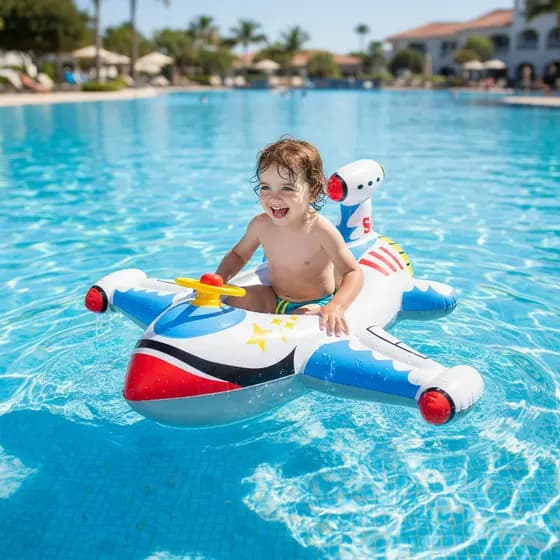 Boia Infantil Avião Bote Jato Com Assento Volante E Buzina