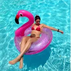 Boia Flamingo Rosa Pink Com Glitter Gigante Piscina Inflável 120cm