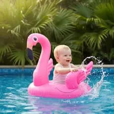 Boia Flamingo Para Bebê Cisne Rosa Inflável C/ Assento Verão