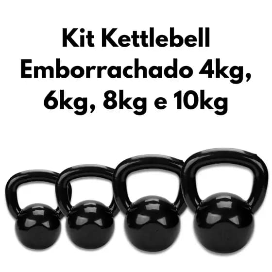 Kit Kettlebells Emborrachados 4kg, 6kg, 8kg e 10kg Musculação Treinamento
