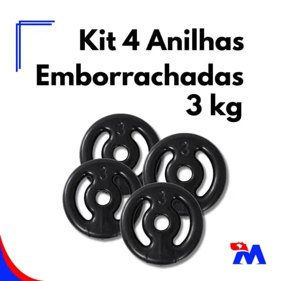 Kit 4 Anilhas Emborrachadas 3kg Musculação Treinamento
