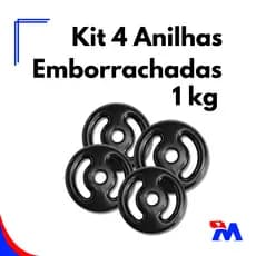 Kit 4 Anilhas Emborrachadas 1kg Musculação Treinamento