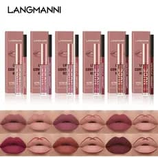 Conjunto de Batom Matte e Lápis Labial para Contorno Alta Pigmentação À Prova d'água