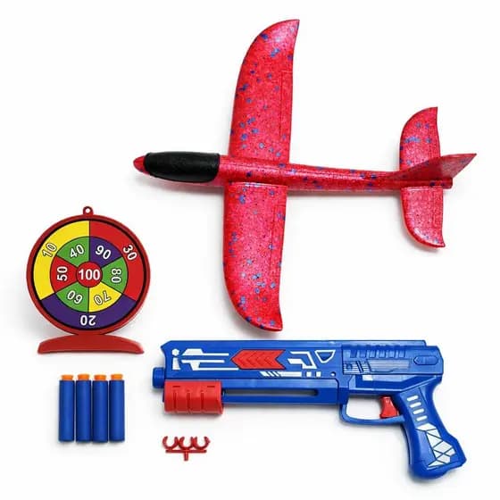 Pistola Lança Avião com Planador Brinquedo Infantil Ar Livre Colorido