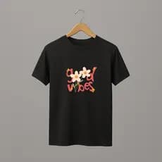 Camiseta Básica Preta Unisex Estampada T-shird Preta Feminina Good Vibes, Blusa Feminina