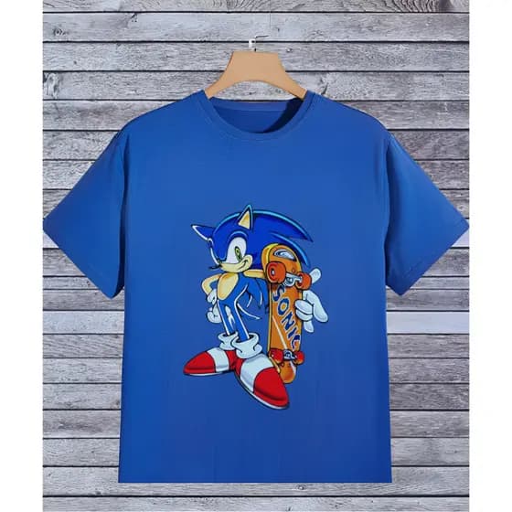 Blusa Infantil Menino Camiseta Estampa Sonic Manga Curta Moda Verão Tecido Leve 100% Algodão
