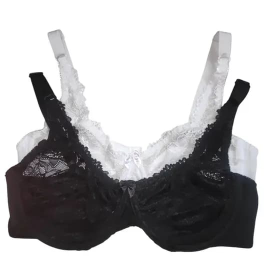 Kit 2 Sutiã Soutien Plus Size Lycra e Renda Sem Bojo Com Aro