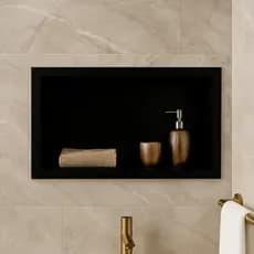 Nicho Porcelanato Banheiro box 30x40x11 preto polido borda de alumínio.