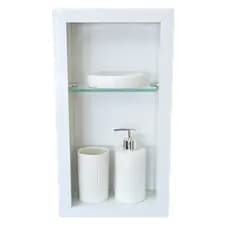 Nicho Porcelanato p/banheiro 20x40x11 com prateleira de vidro e bordas de alumínio