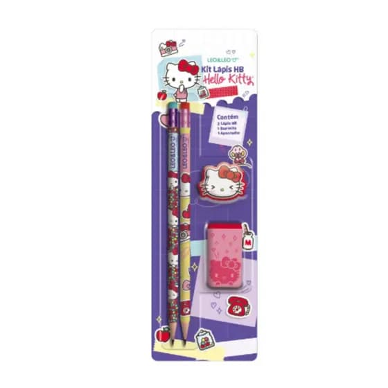 Kit Hello Kitty com 2 Lápis/Apontador/Borracha - Leo&Leo