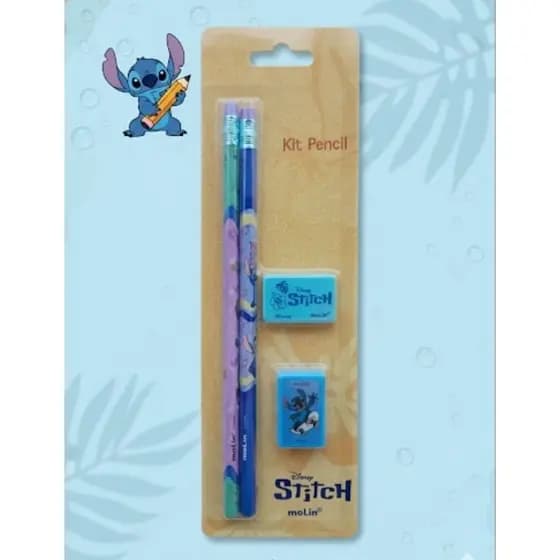 Kit Escolar Stitch Lápis Borracha E Apontador