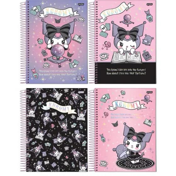 Caderno Universitário 10 Matérias Kuromi 160 Folhas Pauta Inteligente Capa Dura