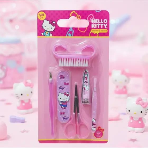 Kit de Manicure Hello Kitty Infantil – Rosa Fofo com 6 Peças