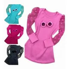 Vestido Canelado Manga Tule Princesa Infantil Moda Blogueirinha