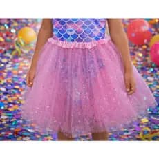 Saia Tule Infantil Com Babados e Glitter Menina Fantasia Sereia Bailarina Princesa Carnaval Modinha