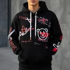 Blusa Moletom Canguru Unissex Estampa De Cartoons Urso Streetwear Para O Inverno