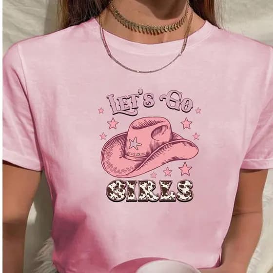 Camiseta Feminina Estampada Com Chapéu Rosa, Country