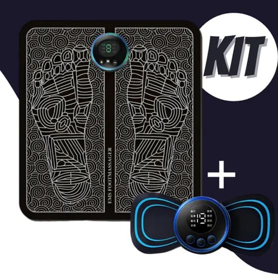 Kit Massageador Elétrico Portátil + Tapete Massageador para Pés ---- Relaxante Muscular Alivia Dor Pescoço Coluna EMS