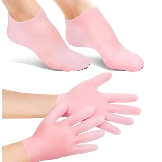 Kit Luva e Meia de Silicone Grande Hidratação Esfoliante Mãos e Pés Ressecados Reutilizável Meia e Luva Hidratante