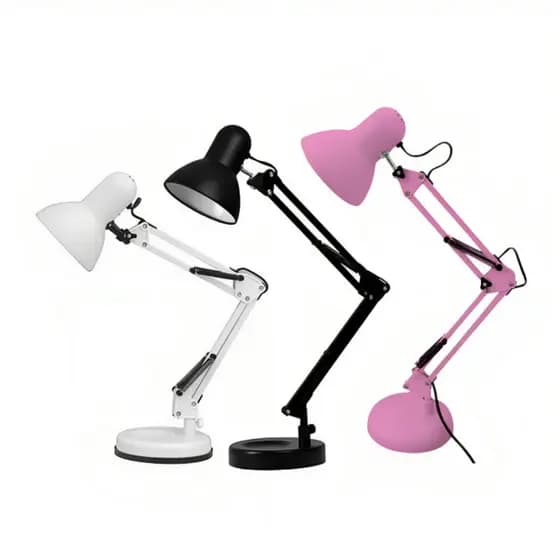 Luminária Abajur De Mesa Articulada Base 2 Em 1 Branco, Rosa e Preto Luminária Pixar