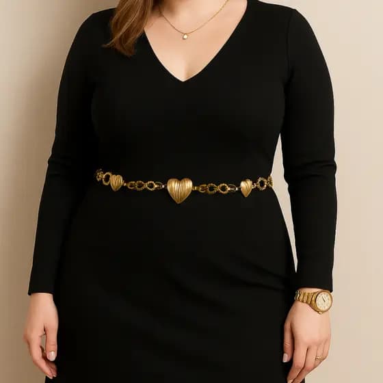 Cinto Coração Corrente de Cintura - Alta Qualidade Prata ou Dourado Plus Size e Slim 36 ao 54