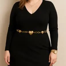 Cinto Coração Corrente de Cintura - Alta Qualidade Prata ou Dourado Plus Size e Slim 36 ao 54