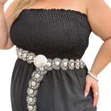 Cinto Boho Chic Preto Plus Size Rodeio Barretos, Jaguariúna Country, Festival Fashion G1/G2/G3/G4 Feminino grande 140CM