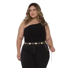 Cinto Dourado com Strass e Pedra Azul Tifany Elegante Slim e Plus Size G1/G2/G3/G4