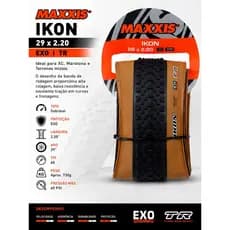 Pneu Mtb Maxxis Ikon 29 2.20 Tubeless Ready Exo Protection em Kevlar 60 TPI Tanwall Faixa Marrom