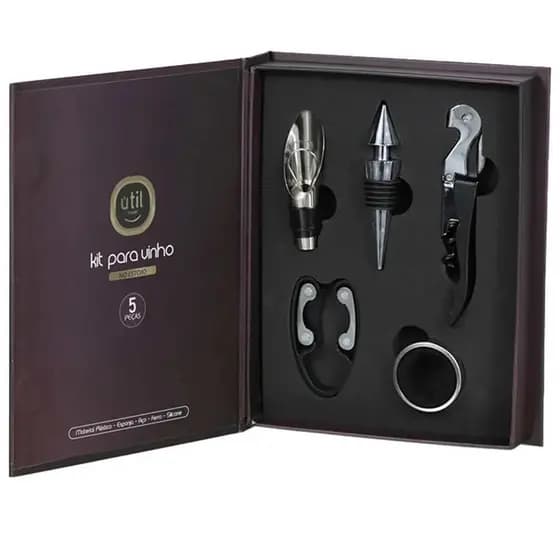 Kit Vinho Presente 5 Peças Aço Inox Abridor Garrafa Manual