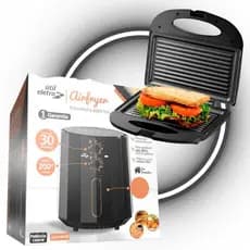 Fritadeira Elétrica 4,5L 220V  Preta e Chapa dupla Grill Sanduicheira aintiaderente